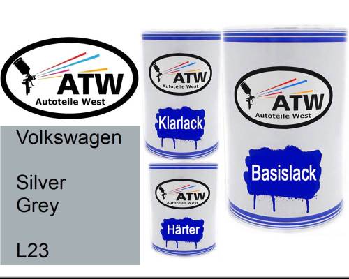 Volkswagen, Silver Grey, L23: 500ml Lackdose + 500ml Klarlack + 250ml Härter - Set, von ATW Autoteile West.